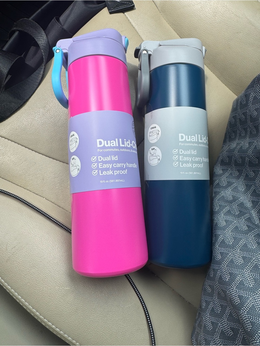 Dual Lid-Click Stainless Water Bottle - Pink & Navy